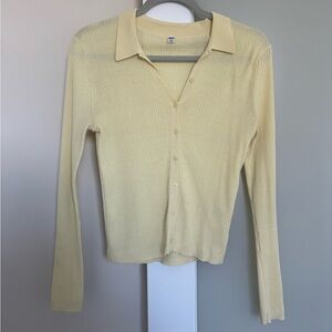 Butter Yellow Ribbed Button-Up Collared Cardigan